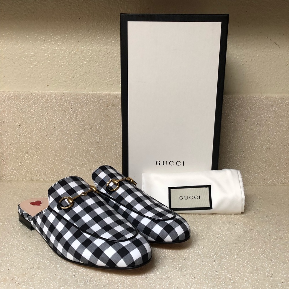 Gucci Princetown Loafer Mule Black Plaid Sz 39 / 9